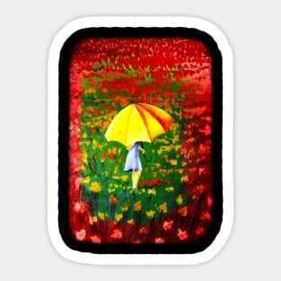 Girl with yellow umbrella Sticker